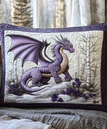 Dragon Forest Quilted Pillow Cover — Fantasy Dragon Decorative Quilted Pillowcase For Themed Bedrooms, Kids Rooms & Collector Displays