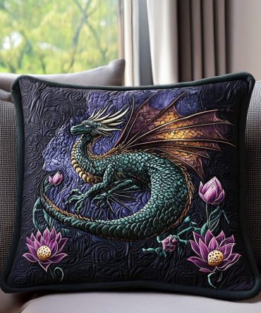Dragon Realm Quilted Decorative Pillow Cover — Fantasy-Inspired Dragon Motif Sham For Gamer Rooms, Asian-Fusion Or Eclectic Interiors With Rich Texture