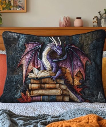 Dragon Rune Embroidered Quilted Pillow Sham — Bold Mythic Decorative Pillowcase, Premium Cotton Blend, Accent For Fantasy Bedrooms