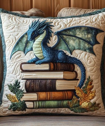 Dragon Autumn Fantasy Quilted Decorative Pillow Cover — Warm Fall Tones With Dragon Motif, Reversible Cotton Blend For Seasonal Style