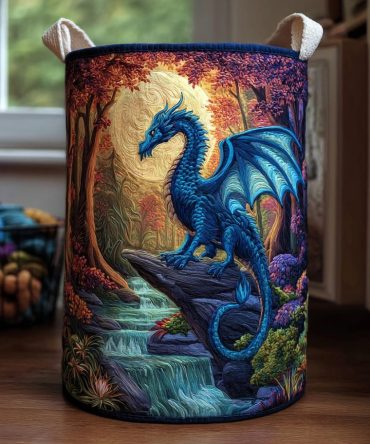 Dragon Crest Quilted Laundry Hamper — Regal Crest Dragon Design Foldable Washable Laundry Basket For Statement Storage & Gifts