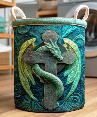 Dragon Cross Quilted Laundry Hamper — Bold Decorative Fabric Basket With Sturdy Handles, Water-Resistant Liner & Space-Saving Foldaway Design