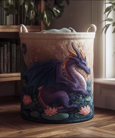 Dragon Ember Quilted Laundry Hamper — Fiery Dragon Art Collapsible Fabric Storage Basket, Heavy-Duty Organizer For Bedroom & Playroom