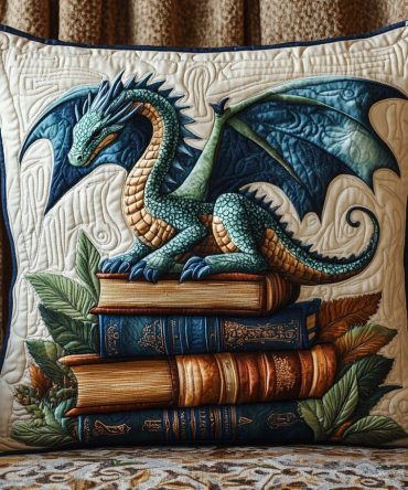 Dragon Fantasy Quilted Mythical Pillow Cover — Majestic Dragon Throw Pillowcase For Fantasy Fans, Bedroom & Gaming Den