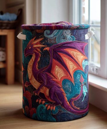 Dragon Flame Quilted Laundry Hamper — Vibrant Quilted Clothes Basket With Handles, Collapsible Storage Solution For Home & Dorm