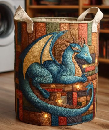 Dragon Ink Legend Quilted Laundry Hamper — Bold Fantasy Dragon Design Foldable Storage Basket For Unique Home And Gamer Rooms