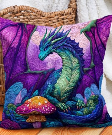 Fantasy Dragon Quilted Pillow Cover - Majestic Dragon Design Decorative Throw Pillowcase, Durable Cotton, Statement Accent