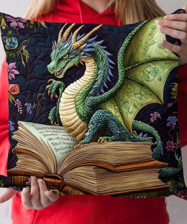 Dragon Lore Quilted Throw Pillow Cover — Mythical Dragon Design, Soft Cotton Decorative Sham For Bed & Sofa