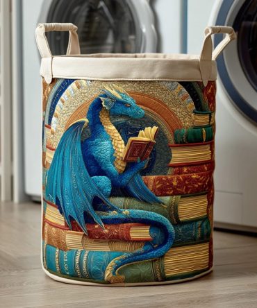 Dragon Page Guard Quilted Laundry Hamper — Mythic Dragon & Book-Themed Foldable Storage Basket For Stylish, Functional Rooms