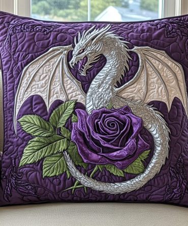 Dragon Quest Quilted Throw Pillow Cover — Adventure-Inspired Dragon Artwork, Soft Quilted Accent Cushion Case, Fade-Resistant & Washable