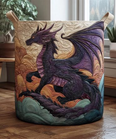 Dragon Realm Quilted Fabric Laundry Hamper — Bold Fantasy Dragon Print Collapsible Storage Basket, Durable Organizer For Home & Kids' Rooms