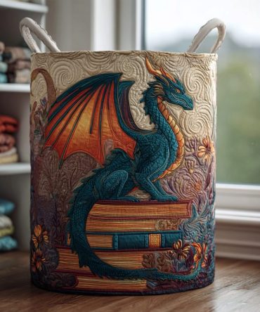 Dragon Shadow Quilted Laundry Hamper — Bold Dragon Motif Quilted Fabric Laundry Basket With Reinforced Handles, Collapsible & Collector’S Style