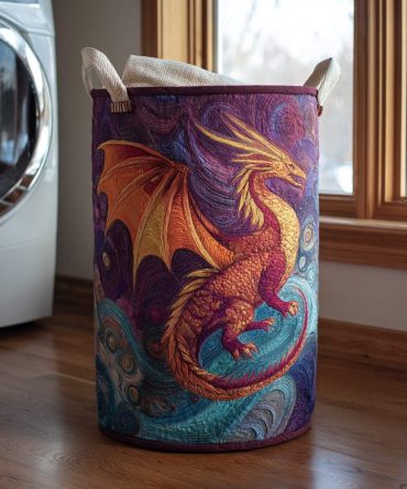 Dragon Spirit Quilted Laundry Hamper — Premium Quilted Fabric Basket With Reinforced Handles For Stylish, Space-Saving Storage