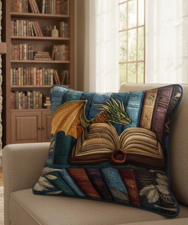 Luxe Dragon Fantasy Quilted Pillow Cover — Ornate Mythical Accent For Bed, Sofa & Nursery, Durable Cotton-Blend