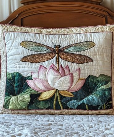 Dragonfly Bloom Quilted Pillow Cover — Delicate Dragonfly & Floral Decorative Throw Pillow Case For Garden Or Boho Bedrooms