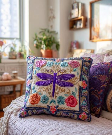 Dragonfly Haven Quilted Decorative Pillow Cover: Cotton-Blend Throw Pillowcase For Bed & Sofa, Reversible, Machine Washable, Gift