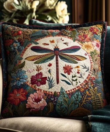 Dragonfly Beauty Quilted Pillow Cover — Nature-Inspired Throw Pillowcase For Porch, Bed & Sofa, Elegant Accent Sham For Garden Rooms