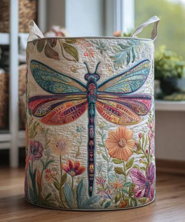 Dragonfly Charm Quilted Laundry Hamper – Serene Collapsible Fabric Basket, Washable Decorative Storage For Nursery & Living Spaces