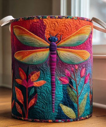 Dragonfly Dream Quilted Laundry Hamper — Cozy Large Fabric Laundry Basket With Quilted Exterior, Collapsible Design & Comfortable Carry Handles