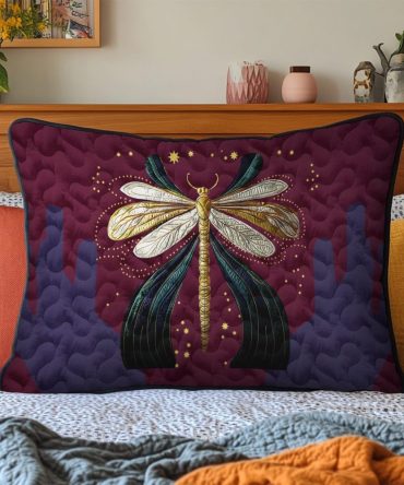 Dragonfly Dreams Quilted Pillow Cover — Elegant Insect Motif Sham, Lightweight Quilting, Refined Accent For Contemporary Bedrooms