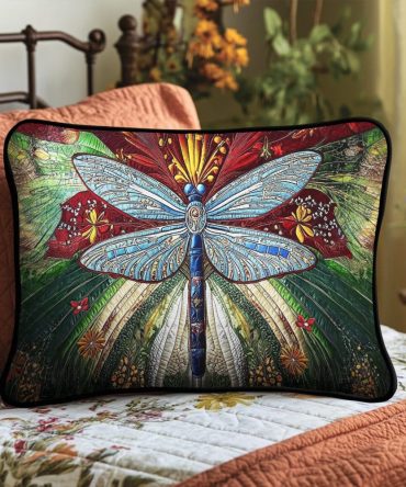 Dragonfly Dreams Quilted Pillow Cover — Delicate Cotton Decorative Sham With Nature Motif, Soft Quilting, Hypoallergenic & Machine-Washable