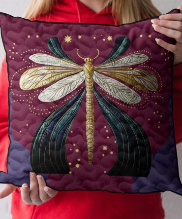 Dragonfly Dreams Quilted Decorative Pillow Cover — Elegant Nature-Inspired Throw For Sofa & Bed, Plush Quilting, Hypoallergenic & Machine-Washable
