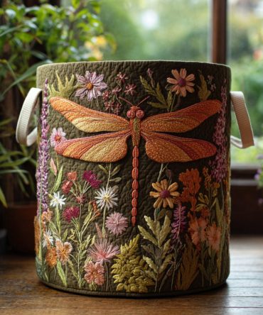 Dragonfly Garden Quilted Fabric Laundry Hamper — Collapsible Heavy-Duty Laundry Basket With Handles For Bedroom & Nursery