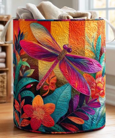 Decorative Dragonfly Garden Quilted Laundry Hamper – Large Foldable Cotton-Lined Basket For Home