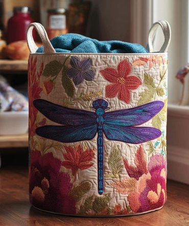 Dragonfly Glow Quilted Laundry Hamper — Bright Accent Foldable Laundry Basket With Durable Handles, Large Capacity Home & Nursery Organizer