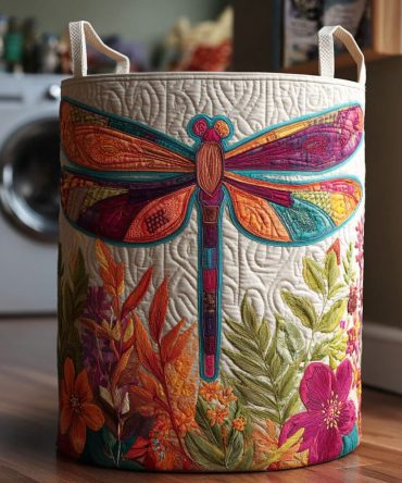 Dragonfly Horizon Quilted Laundry Hamper — Large Collapsible Fabric Laundry Basket With Soft-Padded Sides, Bedroom & Bathroom Storage Solution