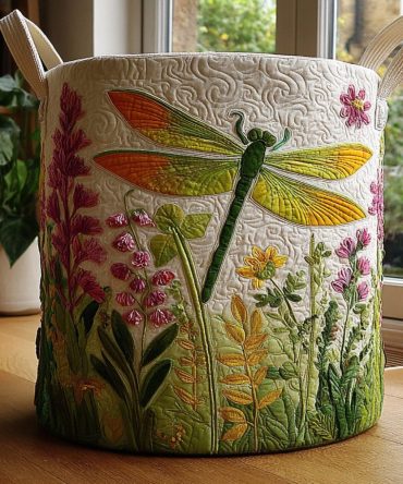 Designer Quilted Laundry Hamper - Dragonfly Mirage Pattern , Foldable Washable Linen Basket, Large Capacity & Durable Handles