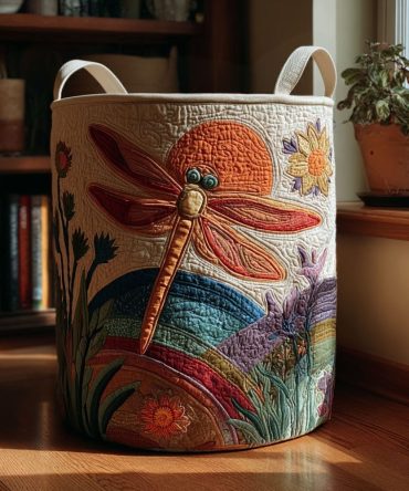 Dragonfly Oasis Quilted Laundry Hamper - Tropical-Inspired Cotton Fabric Basket With Handles For Home & Nursery