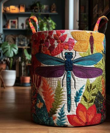 Dragonfly Petalshine Quilted Laundry Hamper - Floral Quilted Cotton Basket, Foldable & Lightweight Laundry Organizer