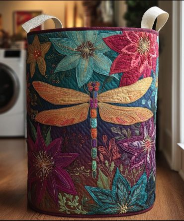 Dragonfly Spirit Quilted Laundry Hamper — Stylish Soft Fabric Laundry Basket With Collapsible Design, Reinforced Handles For Easy Carrying