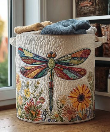 Dragonfly Trail Quilted Laundry Hamper — Whimsical Patterned Fabric Basket, Foldable & Lightweight With Reinforced Handles For Easy Carry
