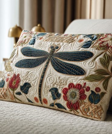 Dragonfly V2 Quilted Pillow Cover — Elegant Nature-Inspired Throw Pillowcase With Textured Quilting For Chic Living Spaces