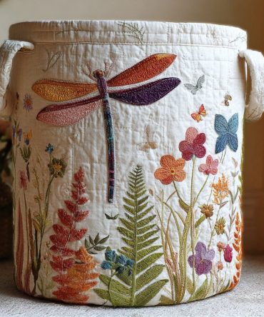 Dragonfly Whisper Quilted Collapsible Laundry Hamper - Decorative Washable Storage Basket With Handles For Bedroom, Bathroom & Dorm