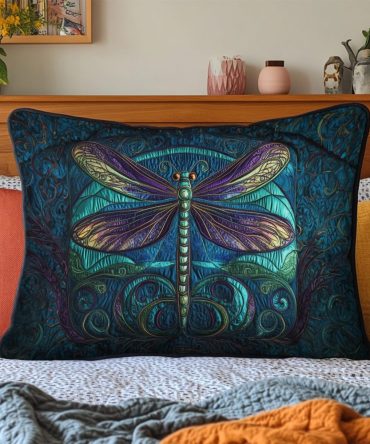 Dragonfly Wings Quilted Pillow Cover — Delicate Insect Motif Decorative Throw Pillowcase For Nature-Inspired Living Room & Bedroom Decor