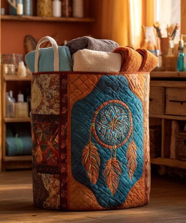 Dream Feathers Quilted Laundry Hamper — Feather-Print Fabric Laundry Basket, Collapsible, Durable Handles For Home & Dorm
