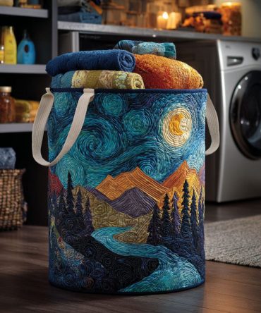 Dream Sky Quilted Laundry Hamper — Celestial Print Collapsible Laundry Basket With Strong Handles For Cute Nursery, Bedroom & Dorm Storage