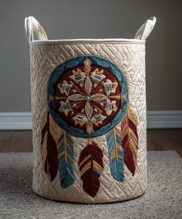 Dreamcatcher Path Quilted Laundry Hamper — Serene Boho Storage Basket, Collapsible Quilted Hamper For Laundry & Toys