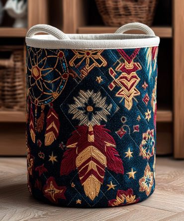 Dreamcatcher Spirit Quilted Laundry Hamper — Boho Chic Storage Basket, Collapsible Fabric Hamper For Bedroom & Nursery