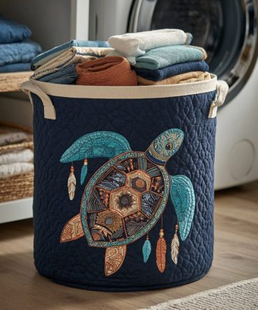 Dreamcatcher Turtle Quilted Laundry Hamper – Boho Turtle Print Foldable Fabric Basket With Handles, Stylish Laundry & Storage Organizer For Bedroom