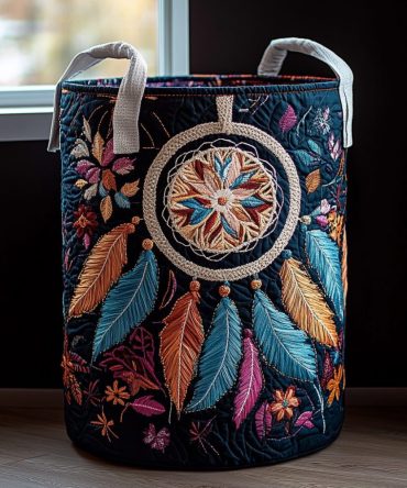 Dreamcatcher Whisper Quilted Laundry Hamper — Boho Chic Foldable Storage Basket, Lightweight Fabric Organizer For Bedroom & Dorm Rooms