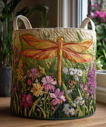 Dreamflight Dragonfly Quilted Hamper - Foldable Washable Laundry Basket For Home, Large Capacity Decorative Linen Organizer