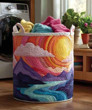 Dreamscape Quilted Laundry Hamper — Abstract Art Quilt Print Collapsible Laundry Basket For Modern Home, Bedroom & Stylish Storage