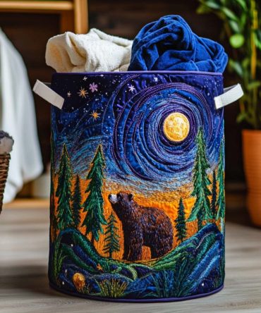 Dreamy Bear Sky Quilted Hamper — Cozy Bear-Print Foldable Laundry Basket With Handles For Kids’ Rooms, Nursery & Play Areas
