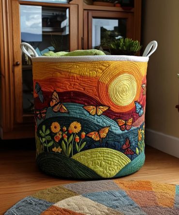 Dreamy Butterfly Quilted Laundry Hamper - Decorative Cotton Fabric Basket, Foldable & Lightweight Laundry Storage