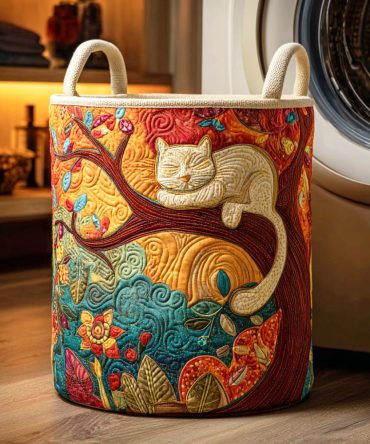 Dreamy Cat Corner Quilted Laundry Hamper — Elegant Foldable Laundry Basket With Pastel Cat Design, Large Soft-Walled Storage For Home & Kids