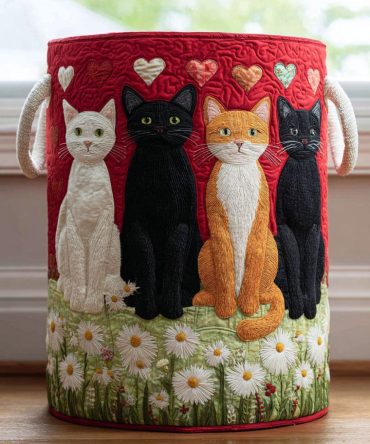 Dreamy Cat Quilted Laundry Hamper — Cozy Feline Print Storage Basket For Stylish Bedrooms & Kid Rooms